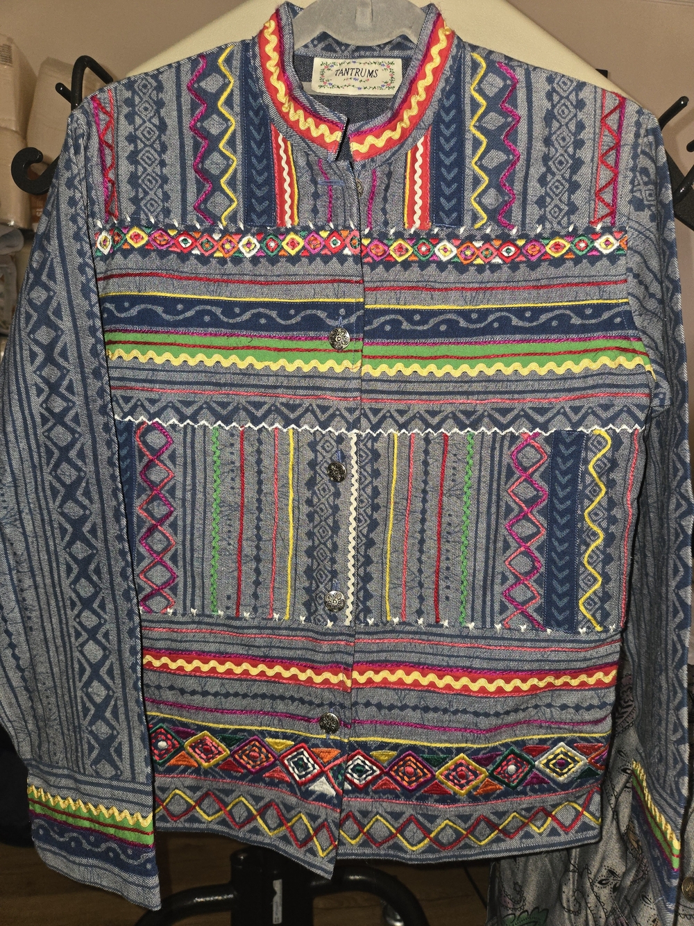 Embroidered Multi-Color denim Jacket - Gray Base